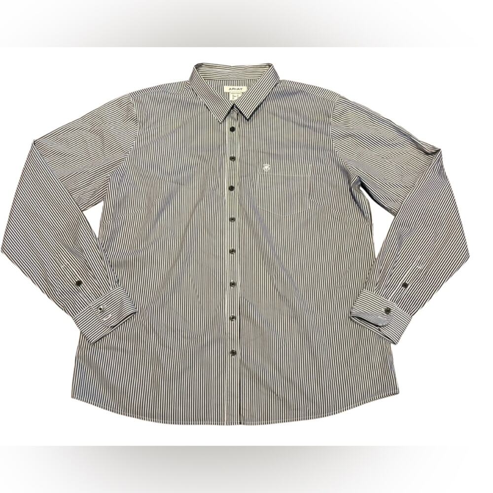 Ariat Women's XL Black and White Striped Button Down Long Sleeve Shirt